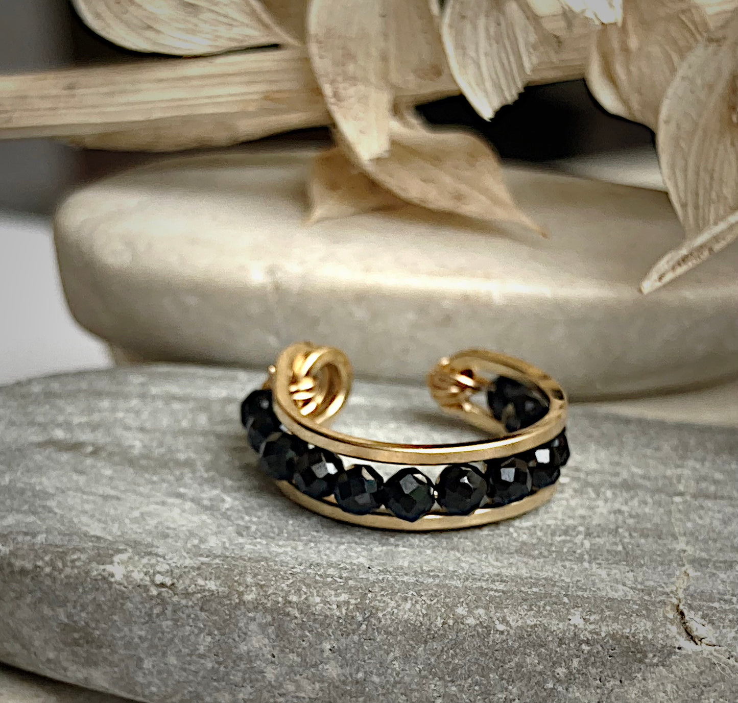 Ear Cuff with black spinel beads-14K GF