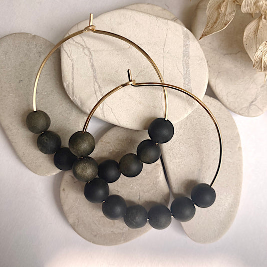 Beaded Hoops-Golden Obsidian-GF