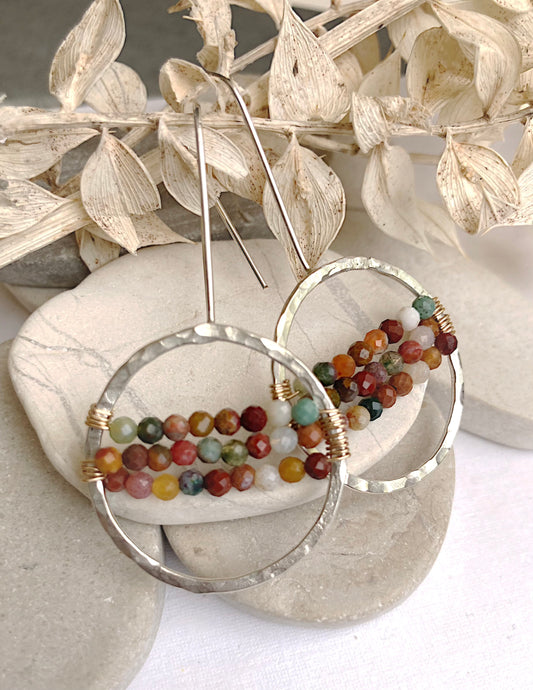 Circle Beaded Hook Earrings-Ocean Jasper-SS