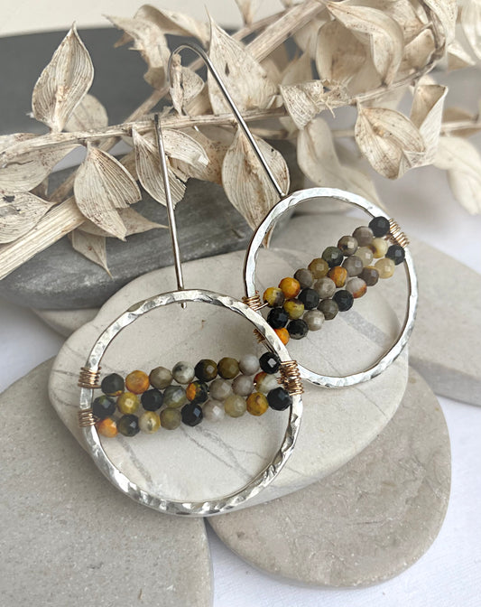 Circle Beaded Hook Earrings-Bumblebee Jasper-SS