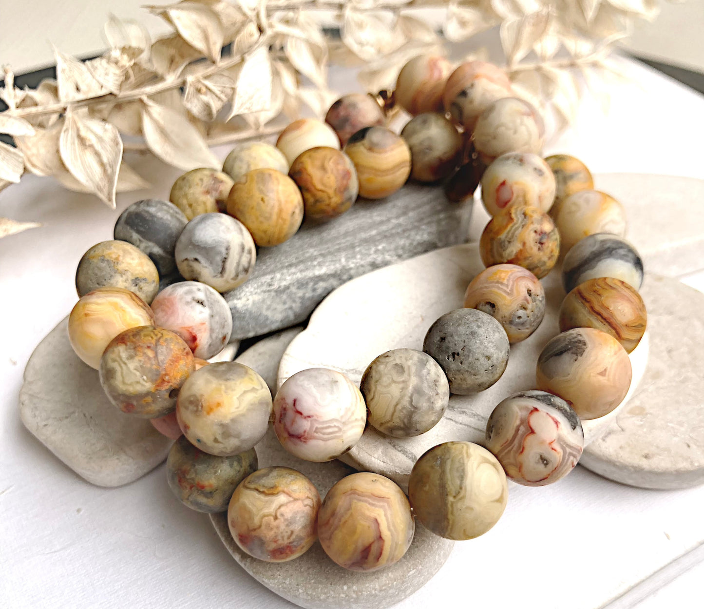 Large Beaded Bracelet-Crazy Lace Agate-Matte