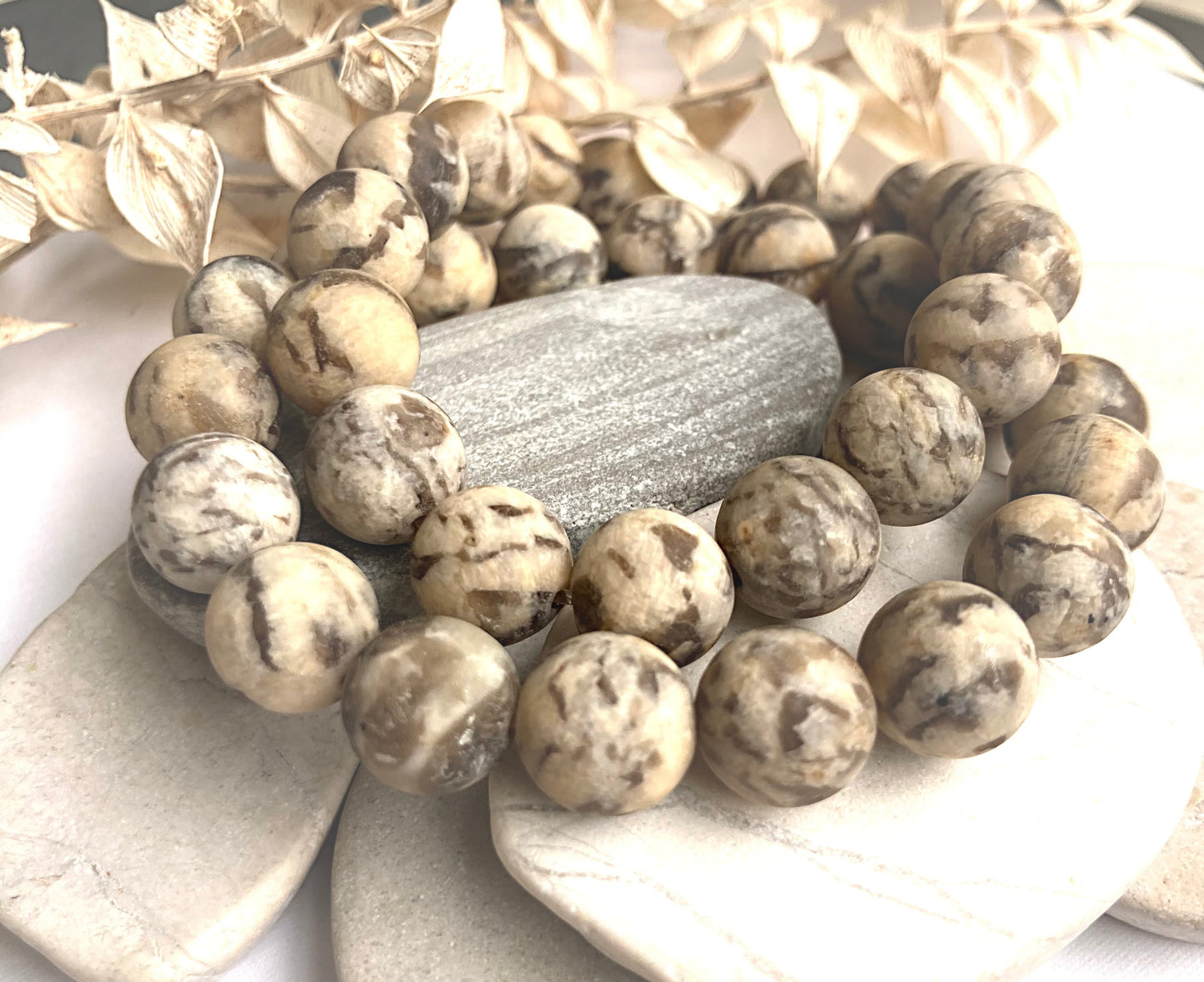 Large Beaded Bracelet-Graphic Feldspar-Matte