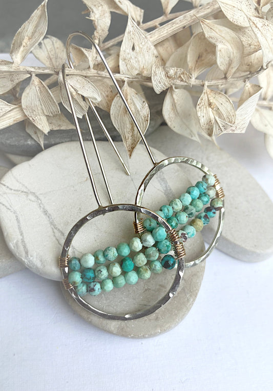 Circle Beaded Hook Earrings-Peruvian turquoise-SS