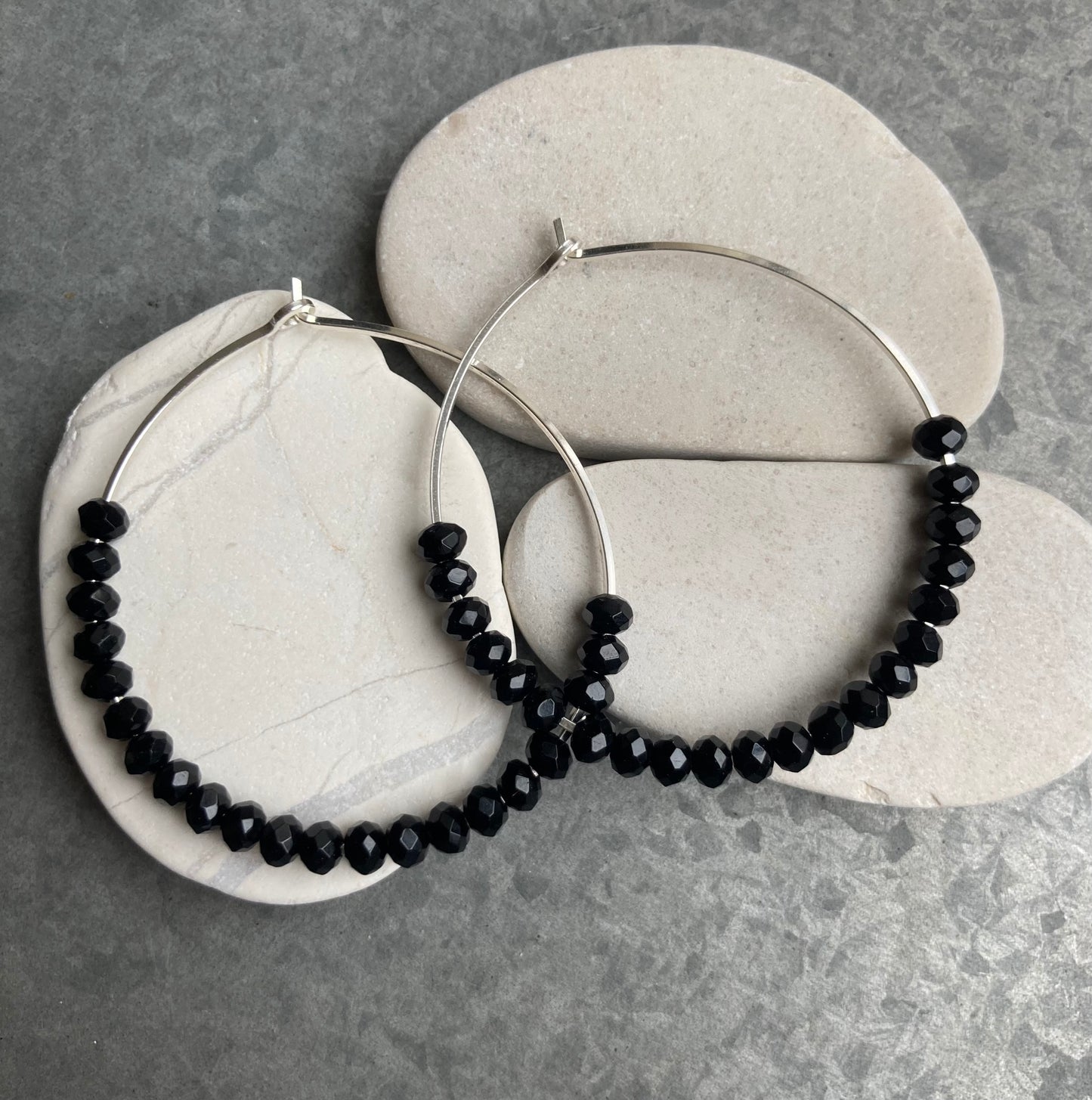 Beaded Hoops-Black Jade-SS